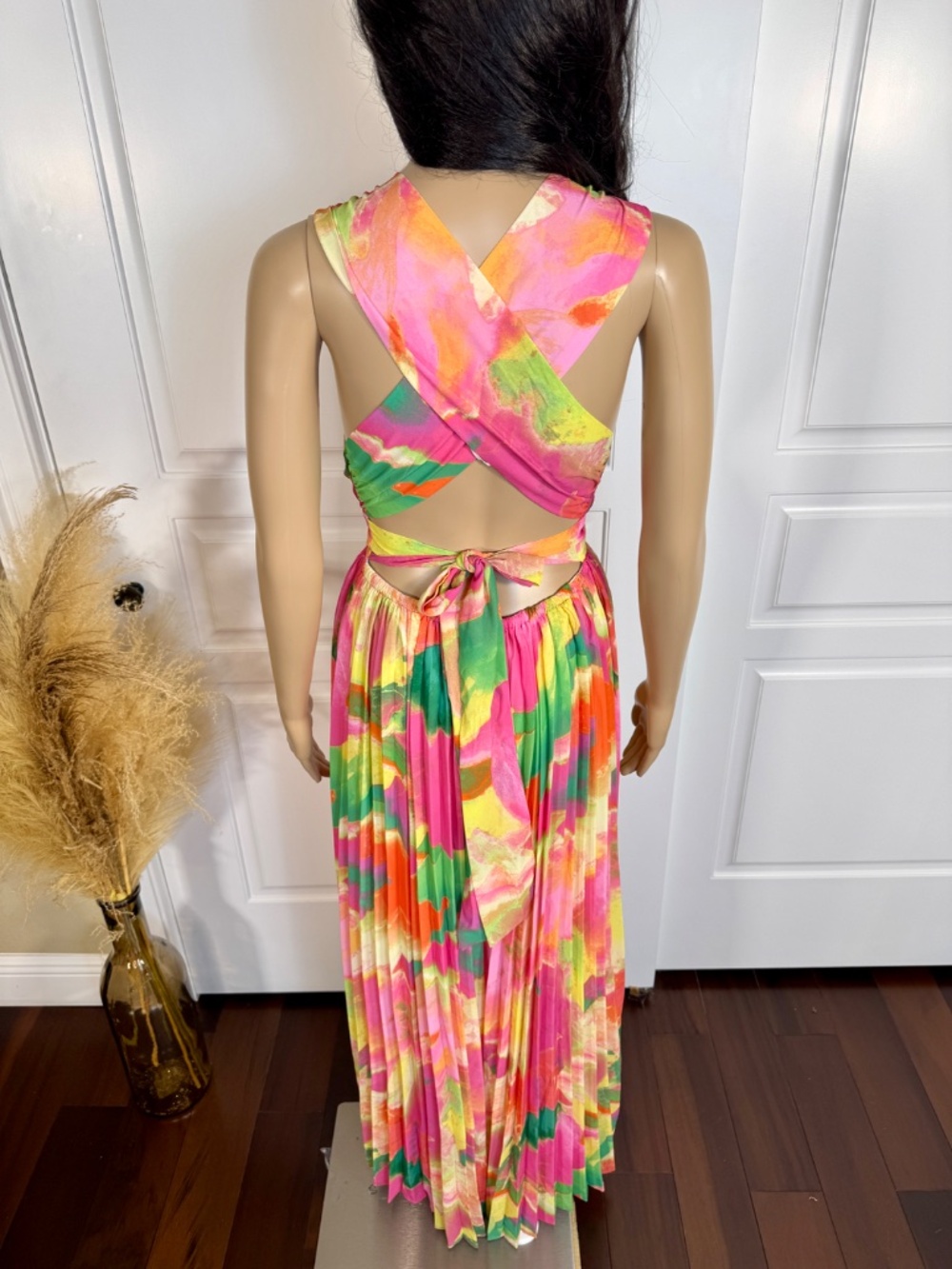 TROPICAL PRINT SLEEVELESS WIDE LEG WOVEN PLEATED JUMPSUIT SIZE MEDIUM - Picture 13 of 17